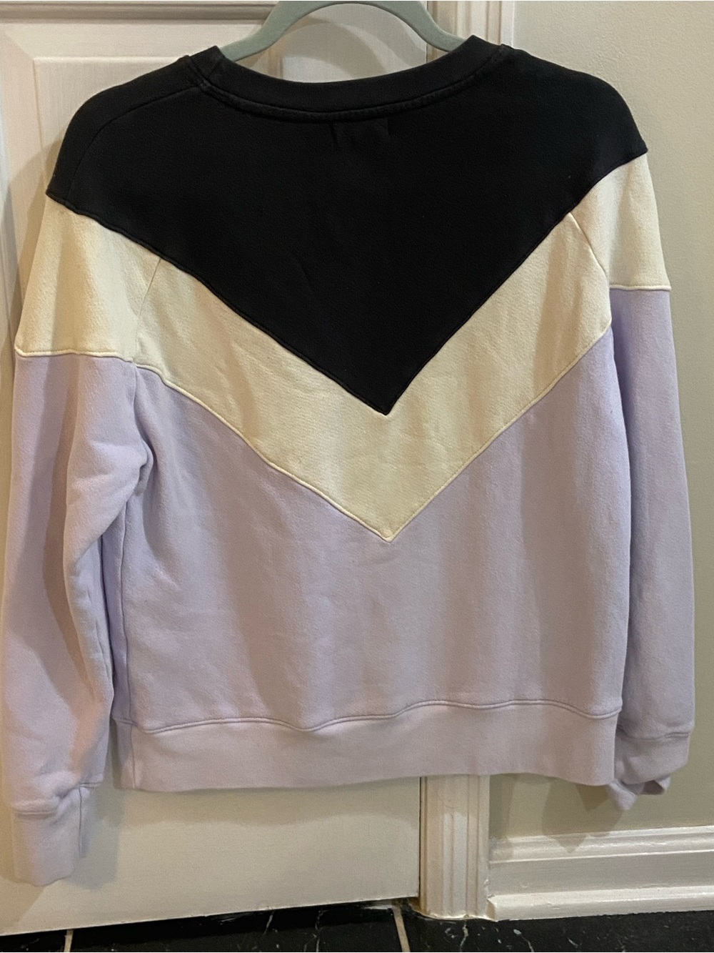 Sundry Black, Cream & Lavender Chevron Crewneck Sweatshirt